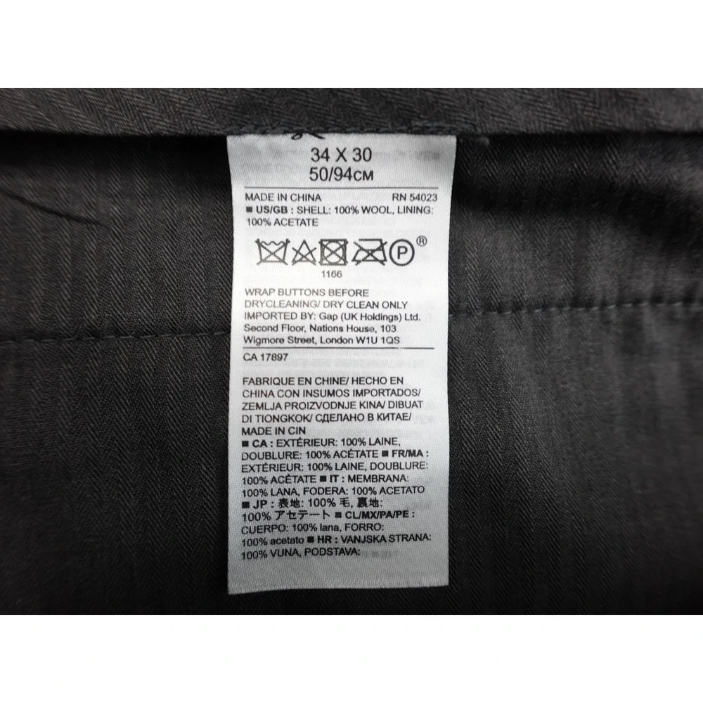 Banana Republic Dress Pants Mens 34x30 Grey Excellent Tollegno Italian Wool Slim